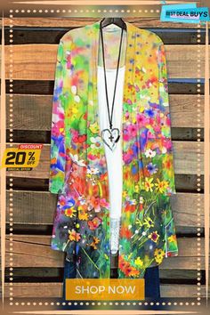 Women's Colorful Floral Print Casual Cardigan Multicolor Floral Print Open Front Outerwear, Multicolor Open Front Outerwear With Floral Print, Casual Multicolor Floral Print Cardigan, Multicolor Long Sleeve Cardigan For Spring, Trendy Multicolor Open Front Cardigan, Bohemian Multicolor Outerwear For Spring, Trendy Spring Festival Cardigan, Multicolor Floral Print Long Sleeve Cardigan, Multicolor Patchwork Cardigan For Spring