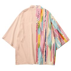 Introducing our Art Pink Kimono Shirt, a masterpiece of style and creativity. With its captivating blend of artistry and fashion-forward design, this kimono shirt is sure to make a statement wherever you go. Featuring a vibrant pink hue and an art-inspired print, our Art Pink Kimono Shirt showcases a unique and eye-catching aesthetic. The abstract patterns and brushstroke-like details create a sense of movement and artistic expression, adding an element of intrigue to your outfit. *The product r Spring Shirt With Unique Print And Relaxed Fit, Summer Multicolor Print Top With Abstract Pattern, Multicolor Print Top With Abstract Pattern For Summer, Summer Top With Multicolor Abstract Print, Summer Tops With Multicolor Abstract Print, Summer Multicolor Abstract Print Top, Long Sleeve Tops With Abstract Pattern For Summer, Oversized Multicolor Printed Shirt, Artistic Multicolor Printed Shirt