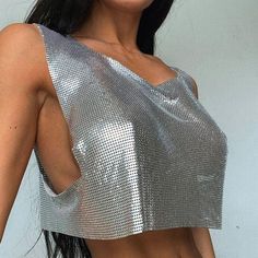 Sequin Party Crop Top Cowl Neck Tank Top, Chainmail Top, High Neck Designs, Backless Crop Top, Mesh Crop Top, Legging Sport, Y2k Summer, Rave Festival, Sequin Tank