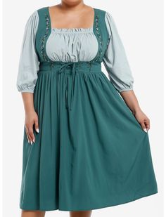 The Lord Of The Rings Hobbit Lace-Up Dress Plus Size Plus Size Fairycore, Plus Size Disney, Star Wars Princess Leia, Plus Size Fall Outfit, Retro Skirt, Her Universe, The Lord Of The Rings, Teal Dress, Curvy Dress