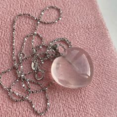 Tender Rose Quartz heart pendant from Madagascar. All crystals are 100% natural and have very soft and tender pink color and some crystal veins. Each crystal is unique and may vary from photo. The chain is very delicate and made of sterling silver filled rhodium, measures 45cm. Comes in luxury gift box and postcard! Rose quartz helps against stress, relieves emotional stress, calmes down, makes your heart spead happiness and love. It removes the pain of old emotional and heart issues.💖 Rose qua Elegant Heart-shaped Clear Necklace, Elegant Sterling Silver Crystal Necklace For Valentine's Day, Elegant Clear Heart-shaped Necklace, Elegant Clear Heart Shaped Necklace, Elegant Clear Necklaces For Valentine's Day, Elegant Clear Necklace For Valentine's Day, Pink Sterling Silver Crystal Necklace As Gift, Elegant Pink Sterling Silver Crystal Necklace, Pink Sterling Silver Pendant Crystal Necklace