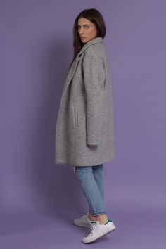 Brand: POL Oversized blazer style wool coat with pockets. ♡ Details Color: Heather Grey Side pockets Fully lined 52% Polyester, 48% Wool | Lining; 100% Cotton Hand wash or dry clean Size & Fit Model info: Height 5'3"| Bust 32"| Waist 25"| Hips 34" Model is wearing a size small Fit: Oversized fit Stretch: No stretch Measurements: S: Bust = 48" | Length = 33.5" M: Bust = 50" | Length = 34.5" L: Bust = 52" | Length = 35.25" Winter Wool Coat With Lapel Collar And Pockets, Long Wool Coat With Pockets For Fall, Gray Winter Outerwear With Buttoned Pockets, Fall Office Pea Coat With Pockets, Winter Gray Outerwear With Buttoned Pockets, Fall Wool Coat With Pockets For Work, Notch Lapel Sweater Coat For Winter Workwear, Winter Oversized Blazer With Double Button, Fall Pea Coat With Welt Pockets For Workwear