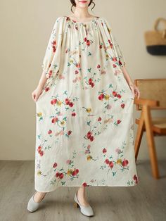 Be With You Ever Women's Printed A-Line Dress Loose Gown, Linen Pattern, Inspiration From Nature, Bridal Dress Fashion, Date Dresses, The Lantern, Little White Dresses, Lantern Sleeve, Lantern Sleeves