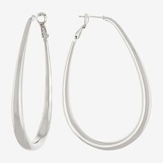 Features: Nickel FreeEarring Back: HingedMetal Color: Silver ToneEarring Length: 62mmEarring Width: 5.7mmMetal: Pure Silver Over BrassCare: Wipe CleanEarrings Style: Hoop EarringsCountry of Origin: Imported Modern Oval Teardrop Earrings For Pierced Ears, Minimalist Metal Hoop Earrings With Polished Finish, Modern Oval Metal Earrings, Nickel-free Oval Hoop Earrings For Everyday, Oval Nickel-free Hoop Earrings For Everyday Wear, Classic Metal Teardrop Earrings For Everyday, Everyday Oval Nickel-free Hoop Earrings, Minimalist Teardrop Hoop Earrings With Polished Finish, Modern Oval Hoop Earrings With Shiny Finish