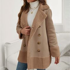 Lapel Teddy Lined Button Down Jacket Armpit To Armpit 22.” M,6 Length 32.7” Long Sleeve 100% Polyester/Faux Suede Teddy Lined Keywords: Holidays Season Winter Summer Spring Fall Luxury Chanel Christmas Ladies Woman’s Wear Winter All Season Shirts & Blouses Jersey Tops Party Day Going Out Shirts White Accessories Dress Style Cocktail Sleeves Cardigan Pair With Sweater Preppy Sexy Hot Boho Trendy Vogue Posh Sassy Girly Date Night Elegant Dressy Fashionable Chic Tomboy Simple Bold Fun Classy Office Classy Office, Fur Trim Coat, Sweater Preppy, Black And White Flannel, Button Down Jacket, Jersey Tops, Going Out Shirts, Trim Jacket, White Accessories