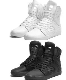 Supra Men's Skytop 2 High Top Shoes Leather  Rubber sole Lace up High top             Supra is out of business. There will be no more shoes after they are sold. Don't miss them   Note *Please check the size chart for UK and EUR size *Replacement of non-quality problems, return and second shipping are paid by the buyer. *All pictures come to real items *We will keep showing you updates for packages *If your size and color out of store or not in my list,please let me know. I will check our warehouse. *Please note that this list will added color and size from time to time. *Because the computer display screens or other factors, the color and brightness of the picture will be  slightly different with the real item. Important *Please contact the local post office immediately after the package d Functional Black High-top Sneakers For Streetwear, Black High-top Techwear Work Boots, High-top Techwear Waterproof Boots For Streetwear, Black High-top Techwear Boots, Techwear High-top Boots With Vibram Sole, Supra Shoes, Tactical Gear Loadout, High Top Shoes, Winter Shoes