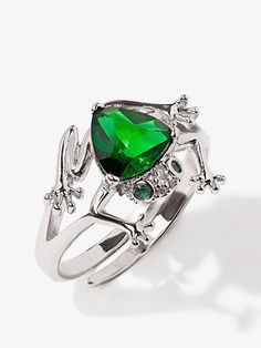 Frog Ring With Emerald Stone ring Vinty Jewelry platinum Ring With Emerald Stone, Frog Ring, Ring With Emerald, Frog Jewelry, Enchanted Jewelry, Aquamarine Colour, A Frog, Cubic Zirconia Rings, Emerald Stone