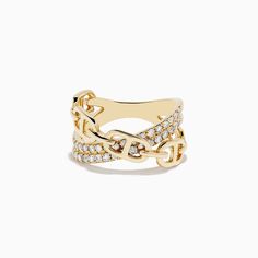 Effy D'Oro 14K Yellow Gold Diamond Crossover Ring | effyjewelry.com Link Crossover, Gold Diamond Chain, Diamond Crossover Ring, Mens Diamond Jewelry, Crossover Diamond Ring, Top Pic, Crossover Ring, Effy Jewelry, Diamond Chain