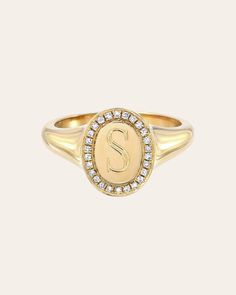 14k Gold Diamond Frame Signet Ring Pave Signet Ring, Classic Diamond Initial Ring For Everyday, Classic Diamond Initial Ring With Monogram, Classic Diamond Monogram Initial Ring, Everyday Diamond Oval Signet Ring, Everyday Oval Diamond Signet Ring, Personalized Oval Diamond Initial Ring, Elegant Personalized Diamond Signet Ring, Gold Oval Initial Ring With Diamond Accents