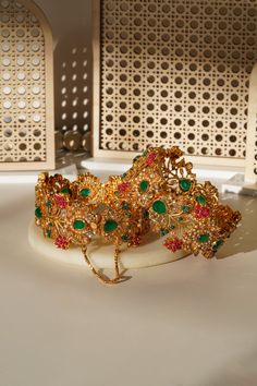 Introducing the Ziya Intricate Bangles & Bracelets Set, a stunning collection designed to elevate your style for any special occasion. This bangle and bracelet set of two features exquisite gold plating and is part of the navratan jewelry collection. The bangles showcase intricate floral and petal patterns, adorned with vibrant multicolor stones that add a touch of elegance and sophistication. Perfect for desi weddings and special occasions, the Ziya bangles & bracelets set is available in four Bangle Bracelet Set, Bracelets Set, Bangles Bracelets, Desi Wedding, Bangle Set, Sapphire Blue, Bracelet Set, Blue Gold, Blue Sapphire