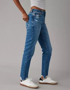 AE Strigid Mom Jean Trendy Mom Fit Tapered Leg Bottoms, Trendy High-rise Tapered Bottoms, Popular Jeans, Winter Styles, Ae Jeans, Soft Autumn, High Waisted Mom Jeans, Aesthetic Shoes, Mom Jean