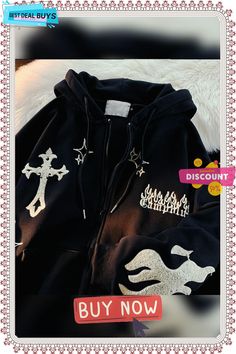 Women's Gothic Embroidery Hoodies Sweatshirt Harajuku Vintage Hip-hop Streetwears Female Zip-up Casual Hooded Jacket Sweatshirts Harajuku Style Hooded Winter Sweatshirt, Harajuku Fleece Hoodie For Fall, Harajuku Style Fleece Hoodie For Fall, Fall Harajuku Fleece Hoodie, Winter Harajuku Hooded Sweatshirt, Y2k Hooded Sweatshirt For Fall, Hooded Outerwear With Letter Embroidery For Streetwear, Harajuku Hooded Top For Fall, Trendy Hooded Sweatshirt With Letter Embroidery