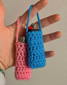 Solid Crochet Lighter Holder Simple Crochet Items To Sell, Knitted Lighter Holder, Crochet Essential Oil Holder, Crochet For Grandpa Gift Ideas, Small Items To Crochet, Crochet Car Scent Holder, Small Easy Crochet Gifts, Crochet Ideas For Men Gifts, Crochet Project For Men