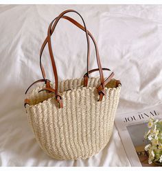 Casual Handwoven Bags For Spring, Casual Natural Woven Bags, Casual Large Capacity Crochet Basket Bag, Casual Summer Braided Bucket Bag, Casual Spring Jute Bucket Bag, Casual Basket Bag With Braided Handles, Casual Jute Bucket Bag For Spring, Casual Braided Bucket Bag For Summer, Casual Beige Basket Bag