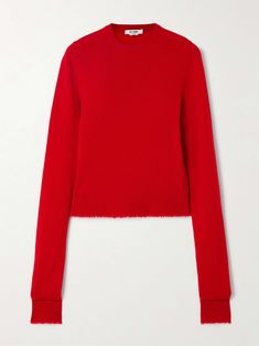 RE/DONE Cashmere sweater Red Cashmere Sweater With Fine Knit, Red Cashmere Sweater For Fall, Red Fine Knit Wool Sweater, Classic Red Fine Knit Sweater, Red Merino Wool Sweater For Fall, Red Fine Knit Crew Neck Sweater, Red Cashmere Winter Top, Red Fine Knit Sweater, Red Cashmere Sweater