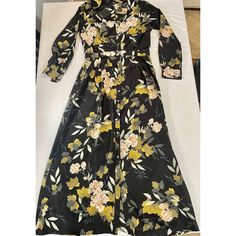 Frnch Paris Anielle Robe Dress Full Button Down Large Black Floral. Condition Is New With Tags. Shipped With Usps Ground Advantage. Maxi Length Dresses With Buttons For Garden Party, Maxi Length Button Dresses For Garden Party, Garden Party Maxi Dress With Buttons, Black Buttoned Shirt Dress For Spring, Chic Buttoned Maxi Dress For Garden Party, Buttoned Maxi Dress For Garden Party, Black Buttoned Midi Dress For Spring, Black Dresses With Covered Buttons For Fall, Black Buttoned Maxi Dress For Spring