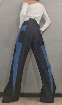 "Extravagant Denim Pants, Asymmetric Denim Pants, Streetwear Pants, Deconstructed Denim, Women Denim Harem ❤️ Extravagant designs and high quality fabrics! ❤️ Materials & Care Denim Hand wash at low temperatures. Do not machine dry. Do not iron. Do not dry clean! ❤️ Sizing We can make your piece from XS to 5XL! Everything in the shop can be also made according to your measures free of charge! ❤️ Shipping ✈ Ready to ship The time I need to prepare an order for shipping varies. For details, see in Modern Blue Denim Pants, High Rise Denim Pants For Work, Modern High Waist Dark Wash Pants, Modern High-waist Dark Wash Pants, Deconstructed Rigid Denim Bottoms In Blue, Deconstructed Rigid Denim Blue Bottoms, Modern High Waist Denim Blue Pants, Deconstructed Straight Leg Denim Bottoms, Spring Wide Leg Deconstructed Jeans