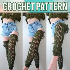 the legs and arms of a woman wearing crochet leg warmers with holes in them