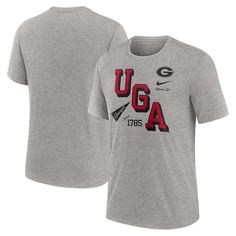 Gear up for game day with a spirited showing in the form of this Georgia Bulldogs Blitz Roll Call T-shirt from Nike. It features multiple Georgia Bulldogs graphics running across the torso for an unapologetic display of fandom and a classic, casual look that pairs well with any go-to cap or accessory. The tri-blend fabric ensures this tee rests comfortably each time you reach for it. Georgia Bulldogs, Classic Casual, Heather Gray, Men's Nike, Casual Look, Game Day, Heather Grey, Casual Looks, Nike Men