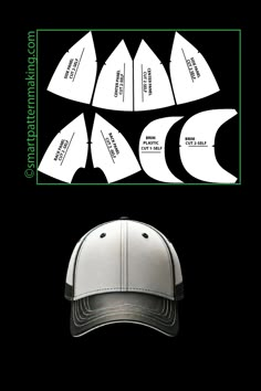 Baseball Caps Pattern Digitizing - smart pattern making Baseball Cap Sewing Pattern, Baseball Hat Pattern, Leather Hat Pattern, Welding Cap Pattern, Baseball Cap Pattern, Sewing Reference, Making Hats, Hat Template, Mad Hat