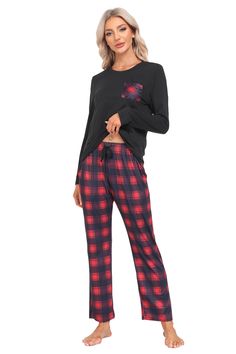 Material: 91% Polyester, and 9% Spandex Material characteristics： This matching Christmas pajamas set for couples is made of 91% Polyester, and 9% Spandex, which is soft, stretchy, skin-friendly, lightweight, breathable, and cozy, to keep your body warm, and comfortable while you are lounging around, relaxing at home and sleeping. Features: Christmas matching print pajama pants come with 2 side pockets which are convenient to keep your cell phone, keys, cards, and other belongings safe and keep your hands warm. men's pajama sets long sleeve features an elastic waistband with an adjustable drawstring for the perfect fit. Occasion: Perfect for home wear, sleepwear, loungewear, nightwear sets, Christmas pajama sets, holidays, pajama parties, Pajama sets for women and men, a warm New Year gift