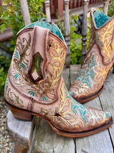 Corral Women's Bone with Golden Mirror Overlay and Black Embroidery Ankle Boots C4007 | Painted Cowgirl Western Store Corral Boots Outfit, Mirror Overlay, Ankle Cowgirl Boots, Turquoise Embroidery, Cowgirl Casual, Western Glam, Golden Mirror, Best Boots, Vintage Cowboy Boots