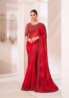 Red Charming Georgette Wedding Wear Saree, Saree for USA Women, Silk Saree, Pre Stitched Saree, Saree for Women, Saree, Georgette Saree. - Etsy