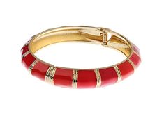 In red enamel interspersed with gold bars this pretty cuff bracelet comes in a velvet drawstring bag Elegant Red Metal Cuff Bracelet, Red Metal Cuff Bracelet Bangle, Red Metal Bangle Cuff Bracelet, Elegant Red Enamel Bracelets, Trendy Red Bangle Jewelry, Red Enamel Bangle Bracelets, Red Metal Cuff Bracelet, Red Enamel Bangle Bracelet, Red Enamel Bangle Jewelry