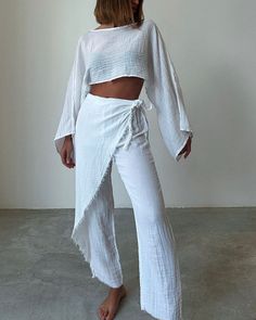 Woven lace-up cotton and linen two-piece set Linen Two Piece Set, Fall Winter Dresses, Woman Weaving, Linen Women, Long Blouse, Linen Clothes, Autumn Summer, Two Pieces, Boho Style