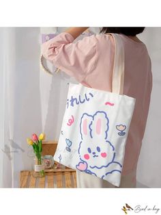 Bird in Bag - Canvas Tote Bag with Kawaii Shoulder Strap and Cute Cartoon Design Cute Anime Design, Cartoon Bag, Anime Design, Cloth Bag, Bag Cute, Cute Anime, Cartoon Pattern, Kids Beachwear, Handle Bag