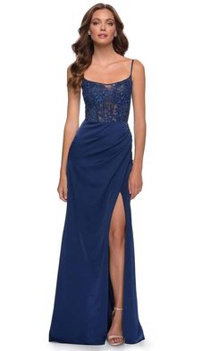 Nordstrom Prom Dresses, Sheer Long Dress, Prom Dress With Lace, Navy Blue Prom Dress, Trumpet Skirt, Prom Style, Prom Designs, Beaded Bodice, Dress Navy Blue