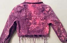 Purple/pink denim jacket distressed and bleached.  It's the perfect blank canvas to make your own!   Add a personalization, smiley face, heart, star etc to make it your dream jacket!    It's the perfect gift for any fashionista!  Message me to design it and make it your own! Fitted Distressed Cotton Outerwear, Trendy Bleached Outerwear For Fall, Acid Wash Distressed Cotton Outerwear, Distressed Acid Wash Cotton Outerwear, Acid Wash Distressed Cotton Denim Jacket, Fitted Acid Wash Distressed Outerwear, Distressed Acid Wash Denim Jacket, Fitted Distressed Acid Wash Outerwear, Fitted Distressed Cotton Denim Jacket