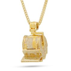 Colorful and playful, the Money Roll Necklace represents not only King Ice’s commitment to creativity but our effort in providing fun, one-of-kind jewelry. Paired with a 2.5mm Franco Chain. Unique Yellow Gold Jewelry With Adjustable Chain, 14k Gold Round Pendant With Box Chain, 14k Gold Box Chain With Round Pendant, 14k Gold Box Chain Jewelry With Round Pendant, Unique Box Chain Necklaces As Gift, Unique Box Chain Necklace For Gift, Money Roll, Jewelry King, Hip Hop Jewelry