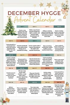 the december hygge calendar is shown with an image of a christmas tree