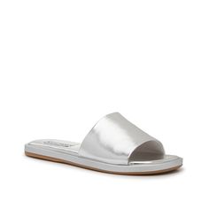 Steve Madden-Sienna Sandal Finish off any look with the classic Sienna sandals from Steve Madden. This pair features a simple slide silhouette that matches with anything from casual denim shorts to formal sundresses. Silver Slip-on Party Mules, Silver Slip-on Mules For Formal Occasions, Silver Cushioned Slip-on Sandals, Silver Slip-on Sandals With Leather Footbed, Casual Denim Shorts, Silver Leather Sandals With 4-inch Heel, Keds Style, Michael Kors Fashion, Summer Handbags