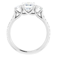 This romantic ring features 1/5 ctw. of sparkling diamonds that extend down the band. A 0.25 ct. or larger square, round, oval, emerald, cushion or asscher shape stone can be set with this ring. Romantic Rings, The Band, Sparkle Diamonds, Lab Grown, Engagement Ring, Emerald, Diamonds, White Gold, Engagement Rings