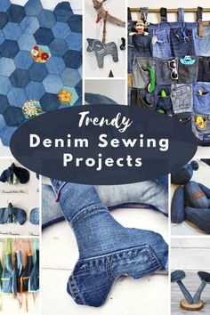 denim sewing projects with text overlay that reads trendy denim sewing projects on it