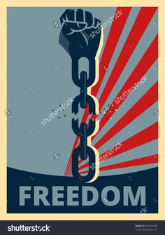 a propaganda poster for the united states, with a fist and chain on it's side