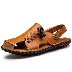 Category:Sandals; Upper Materials:Microfiber; Season:Summer; Gender:Men's; Style:Casual,Beach; Outsole Materials:Rubber; Occasion:Outdoor,Beach; Closure Type:Loafer; Function:Breathable; Pattern:Solid Colored; Listing Date:04/19/2023; 2024 Trends:Flat Sandals,Leather Sandals,Plus Size,Handmade Shoes; Foot Length:; SizeChart1_ID:2:175103; Size chart date source:Provided by Supplier.; US Size:; UK Size:14.5; EU Size:50 Sandals Comfy, Soft Leather Sandals, Mens Sandals Fashion, Mens Sandals Casual, Mens Summer Shoes, Water Shoes For Men, Mens Leather Sandals, Beach Water, Sandals Casual