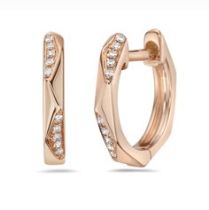 Discover a classic piece of modern-day luxury with these 14K gold diamond huggie hoop earrings. Expertly crafted with prong-set, natural round brilliant cut diamonds of fine G-H color and SI1 clarity, they tell the story of refinement and elegance. With a total of 20 diamonds at 0.05 carat each, these earrings are the perfect value on the world stage of exquisite jewelry. Finished with hinge backs, they will be a part of your wardrobe for the ages. These earrings can be customized to fit your ne Luxury Fine Jewelry Earrings With Prong Setting, Modern Earrings Fashion, Luxury Rose Gold Hoop Earrings With Diamond Cut, Luxury Hinged Huggie Earrings As Gift, Luxury Rose Gold Huggie Earrings With Diamond Cut, Modern Huggie Earrings With Diamond Accents, Modern Huggie Diamond Earrings, Rose Gold Diamond Hoop Earrings With Single Cut Diamonds, Modern Diamond Huggie Earrings