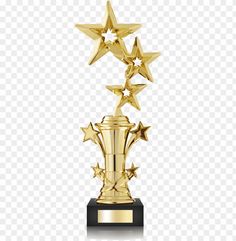 a gold trophy with five stars on it, and one is in the shape of a star