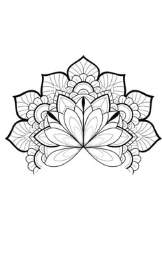 a black and white drawing of a flower with leaves on the petals, in an ornate manner