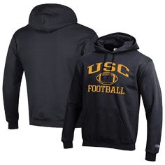 Layer up with an unquestionable showing of USC Trojans spirit in the form of this Football Icon hoodie from Champion. It features a USC Trojans wordmark and football graphic resting in between, leaving no doubt that you're see to see your squad take it to their opponents when it's go time. The front pouch pocket offers a classic look and convenient, small-item storage that makes this midweight pullover a strong choice at the first sign of cooler temperatures. Collegiate Black Sweatshirt For Football Season, Fall Sports Event Hoodie With Logo Print, Black College Sweatshirt For Football Season, Fan Gear Hoodie, Black Football Season Sweatshirt, Collegiate Hoodie With Logo Print For Fall, Collegiate Style Hoodie For Game Day, Sports Season, Collegiate Sports Hoodie For Fall, Black Fan Apparel Sweatshirt For Football Season