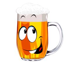 a beer mug with a face drawn on the front and bottom, smiling at you