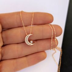 "14k Gold Moon and Star Necklace, Crescent and Star Charm, Handmade Jewelry, Celestial Pendant, Charm Necklace, Gift for Her, Birthday Gift, ⭐ Welcome to PetrArt Jewel ⭐ ❥Our stunning and unique gold jewelry is crafted with love, care and high-quality materials. Dream it, we'll make it. We hope you will have a pleasant shopping experience with us. About: ❥This stunning necklace boasts a graceful pendant meticulously crafted from premium gold. 14k real solid gold minimal necklace is timeless. Its Moon Charm Necklace, Moon And Star Necklace, Celestial Pendant, Mother Days Gift, Girlfriend Surprise, Minimal Necklace, Celestial Necklace, Dainty Pendant, Gift For Her Birthday