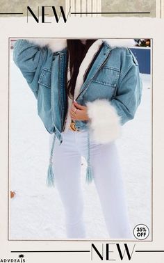 Detachable Fuzzy Faux Fur Collar Denim Coat Light Fall Jacket, Witch Coven, Outfits Con Jeans, Cotton Lycra Fabric, Denim Jacket Outfit, Snow Wear, Ootd Summer, Denim Romper, Minimal Chic