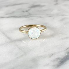 Opal Thick Gemstone Ring - ONE RING (Rose Gold Sterling Silver Alternative Engagement Birthstone Wed Opal Jewelry With Stone Setting As Gift, Adjustable Round Opal Jewelry, Handmade Minimalist Round Opal Ring, 14k Gold Jewelry With Stone Setting, 14k Gold Jewelry With Round Stone Setting, Modern Halo Jewelry For Wedding, Modern Halo Wedding Jewelry, Opal Gemstone Stackable Rings Gift, Adjustable Opal Ring With Round Stone