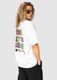 White Casual T-shirt For Pride Streetwear, Streetwear Tops With Letter Print For Pride, Letter Print Tops For Pride Season Streetwear, Letter Print Tops For Streetwear And Pride, Pride Letter Print Streetwear T-shirt, Pride Graphic Tee For Streetwear, Pride Text Print Streetwear Top, Pride Text Print Top For Streetwear, Text Print Tops For Pride Streetwear