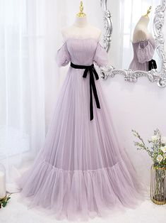 Renewal Dress Ideas, Violet Prom Dresses, Prom Dress Purple, Purple Dresses Formal, Prom Dress A Line, Pastel Violet, Lavender Prom Dresses, Purple Bridesmaid Dress, Tulle Long Prom Dress