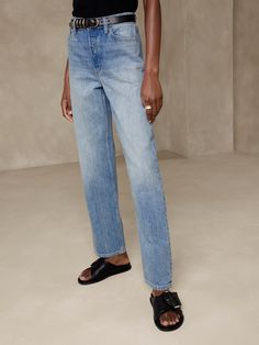 A modern heirloom, this jean is designed to suit many tastes: size down for a higher rise and figure-hugging fit, or take your regular size for a slouchy, highly relaxed take on this season's straight-leg styles.  Crafted in our softest non-stretch denim from Italy's Candiani mill.  LOOSE FIT: Mid-rise and slouchy with a relaxed, straight leg.  Recommend one-size down if you prefer to wear high-rise.  ORGANIC: Made with certified, organically grown cotton that's easier on the earth.  FROM ITALY' Dark Wash Mom Fit Jeans For Spring, Spring Dark Wash Mom Fit Jeans, Washed Cropped Jeans For Everyday Fall Wear, Everyday Washed Cropped Jeans For Fall, Fall Cropped Washed Jeans For Everyday, Spring High Rise Mom Jeans, Classic Relaxed Fit Cropped Jeans In Denim Blue, Medium Wash Straight Leg Jeans For Spring, Spring Medium Wash Straight Leg Jeans